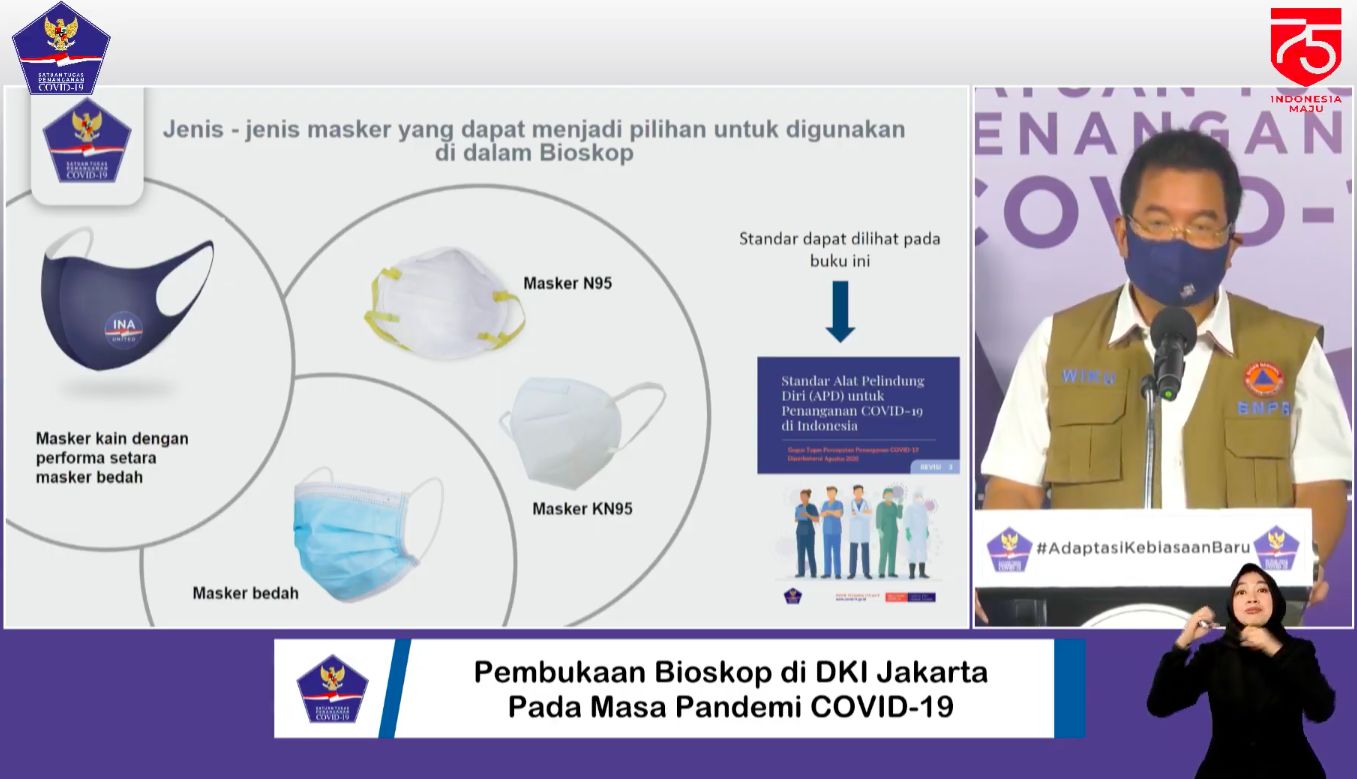 Masker-masker yang disarankan untuk nonton film di bioskop selama pandemi COVID-19. (Dok YouTube BNPB Indonesia)
