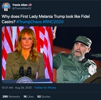 Ragam reaksi bermunculan di media sosial. Banyak yang memuji, tapi tak sedikit pula yang mencibir. Beredar berbagai meme yang menyamakan gaya military chic Melania dengan penampilan tentara dan tokoh-tokoh komunis seperti Pemimpin Kuba Fidel Castro. (Foto: Twitter)