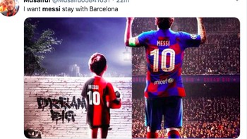 Saya ingin Messi tetap di Barcelona, pinta netizen ini. Foto: Twitter