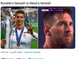 Meme Messi Tinggalkan Barcelona, Ronaldo Dibawa-bawa