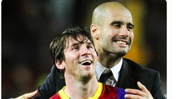 Messi mungkin akan ke City karena di sana ada mantan pelatihnya, Pep Guardiola. Foto: Twitter