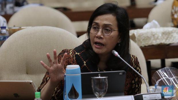 Menteri Keuangan Sri Mulyani di Komisi XI DPR RI.  (CNBC Indonesia / Muhammad Sabki)