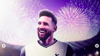 Penampakan Messi dengan jersey Tottenham Hotspur. Foto: Istimewa