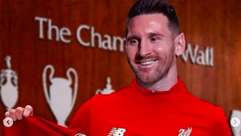 Netizen juga usil mengedit Messi seolah pindah ke Liverpool. Foto: Istimewa
