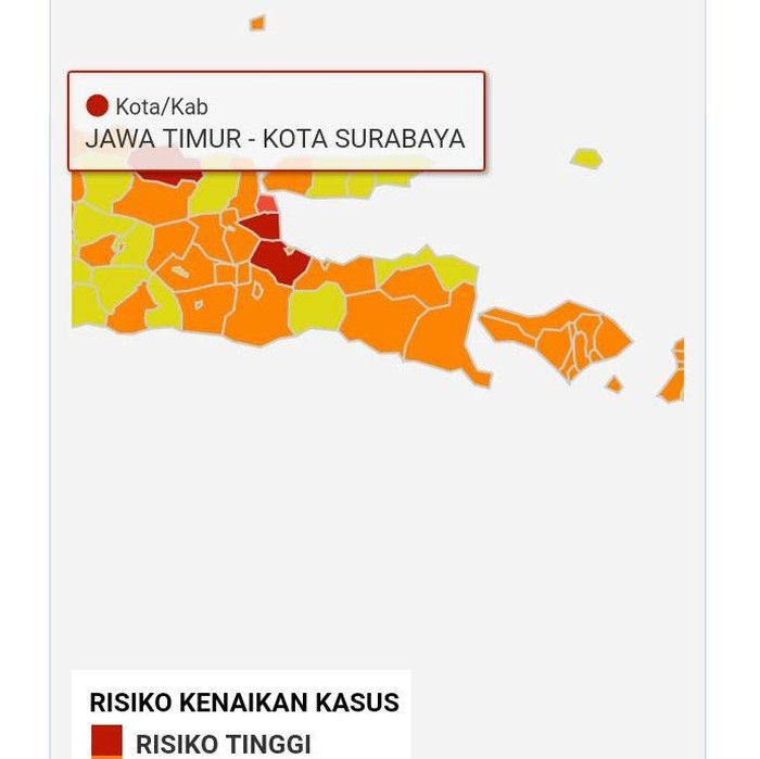 Setelah dua kali menjadi zona oranye atau zona risiko sedang terkait penyebaran COVID-19, kini Kota Surabaya kembali menjadi zona merah. Atau memiliki risiko tinggi.