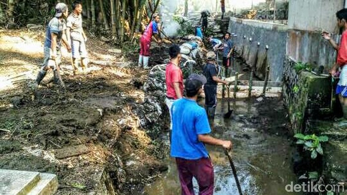 Warga bersihkan irigasi yang tercemar limbah kotoran sapi.