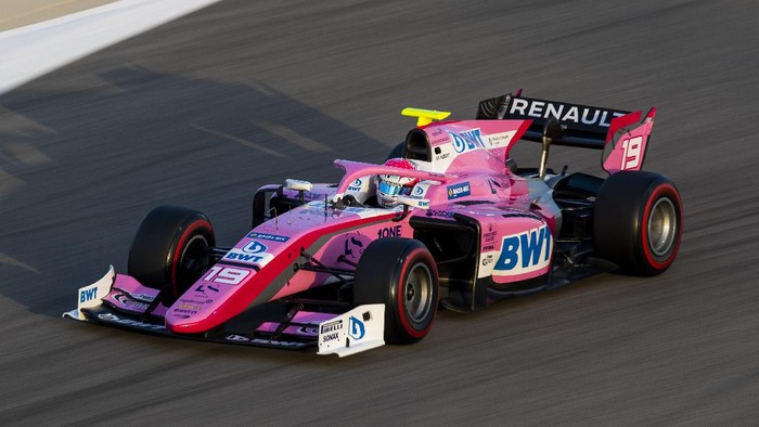BAHRAIN, BAHRAIN - MARCH 29: Anthoine Hubert of France and BWT Arden driving on track during practice for the F2 Grand Prix of Bahrain at Bahrain International Circuit on March 29, 2019 in Bahrain, Bahrain. (Photo by Lars Baron/Getty Images)