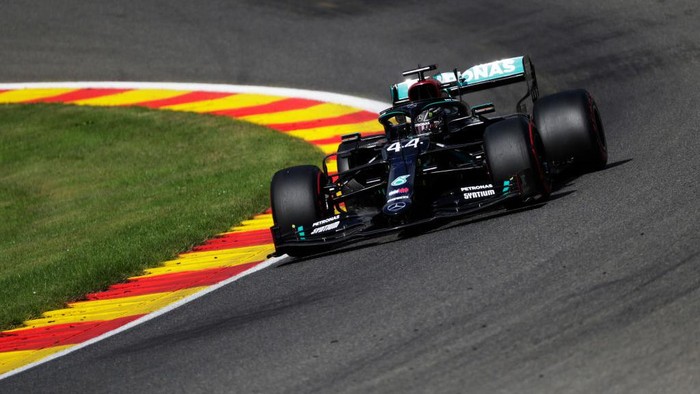 SPA, BELGIUM - AUGUST 29: Lewis Hamilton of Great Britain driving the (44) Mercedes AMG Petronas F1 Team Mercedes W11 drives during final practice for the F1 Grand Prix of Belgium at Circuit de Spa-Francorchamps on August 29, 2020 in Spa, Belgium. (Photo by Stephanie Lecocq/Pool via Getty Images)
