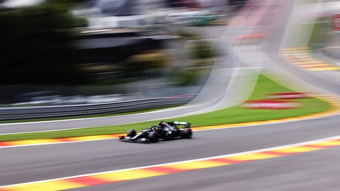 SPA, BELGIUM - AUGUST 29: Lewis Hamilton of Great Britain driving the (44) Mercedes AMG Petronas F1 Team Mercedes W11 on track during qualifying for the F1 Grand Prix of Belgium at Circuit de Spa-Francorchamps on August 29, 2020 in Spa, Belgium. (Photo by Lars Baron/Getty Images)