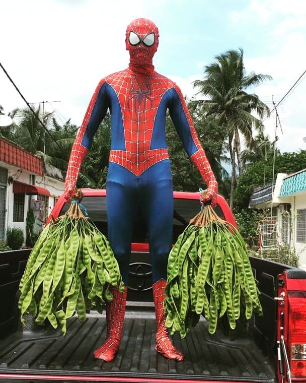 Spider-Man Ini Setiap Hari Jualan Petai di Pasar