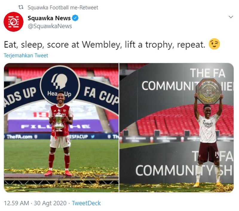 Arsenal menjuarai Community Shield setelah mengalahkan Liverpool. Meme kocak Liverpool gagal juara pun bertebaran di media sosial.