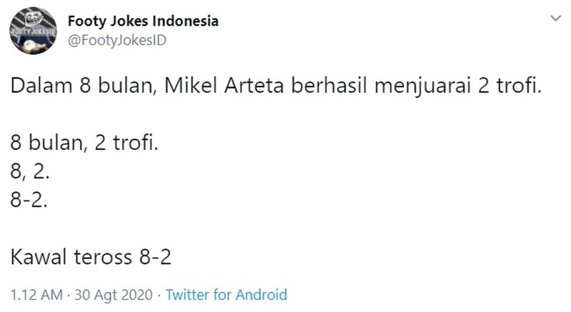 Arsenal menjuarai Community Shield setelah mengalahkan Liverpool. Meme kocak Liverpool gagal juara pun bertebaran di media sosial.