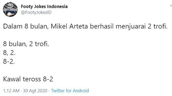 Dalam delapan bulan, Arteta mampu membawa dua trofi ke dalam kabinet Arsenal. Foto: Istimewa