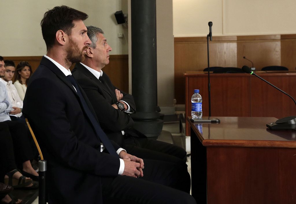 Jorge Messi Lionel Messi BARCELONA, SPAIN - JUNE 02: Lionel Messi of FC Barcelona and his father Jorge Horacio Messi seen inside the court during the third day of the trial on June 2, 2016 in Barcelona, Spain. Lionel Messi and his father Jorge Messi, who manages his financial affairs, are accused of defrauding the Spanish Tax Agency of 4.1 million Euros ($4.6 million, £3.2 million) by using companies based in tax havens such as Belize and Uruguay to conceal earnings from image rights during years 2007 to 2009. (Photo by Alberto Estevez - Pool/Getty Images)