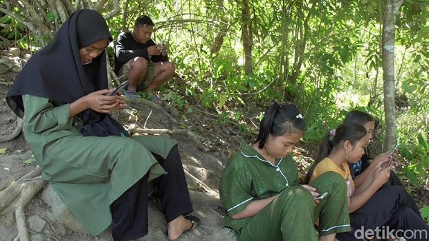 Siswa di Polman, Sulbar ke puncak bukit untuk belajar (Abdy-detikcom).