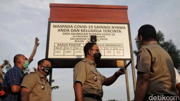 Anies Tinjau Tugu Peti Mati COVID-19 di Jakarta Utara