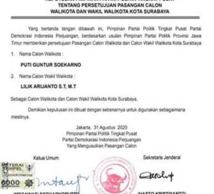 Beredar Surat Rekom Pengganti Risma di Pilwali Surabaya 2020