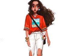 Ilustrasi Putri Disney Bergaya Casual Nan Seksi