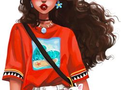 Ilustrasi Putri Disney Bergaya Casual Nan Seksi