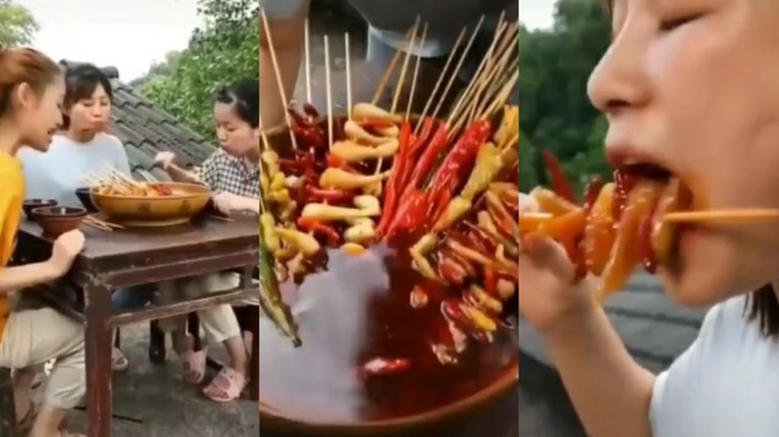Tiga Wanita Nekat Makan Cabe Sebaskom