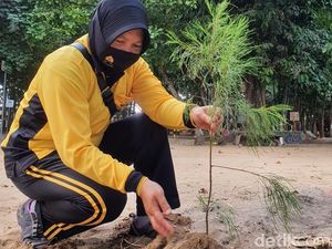 HUT ke-72, Polwan Polresta Banyuwangi Tanam Cemara di Pulau Merah