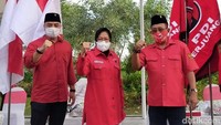 Wali Kota Surabaya sekaligus Kabid Kebudayaan DPP PDIP Tri Rismaharini menghadiri deklarasi Bakal Calon Wali Kota dan Wakil Wali Kota Surabaya Eri Cahyadi-Armuji di Taman Harmoni, Surabaya, Jawa Timur, Rabu (2/9/2020).