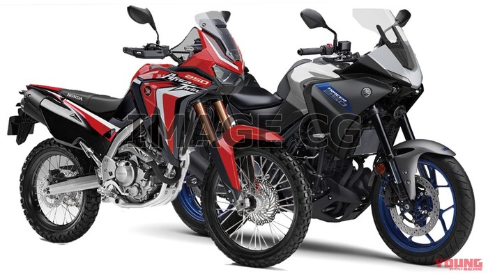Ilustrasi desain Honda Africa Twin 250 dan Yamaha Tracer 250