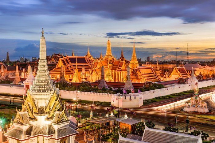 Bangkok, Thailand at the Temple of the Emerald Buddha and Grand Palace.