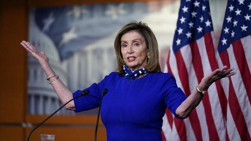 Speaker of the House Nancy Pelosi, D-Calif., speaks during a news conference at the Capitol in Washington, Thursday, Aug. 27, 2020. (AP Photo/J. Scott Applewhite)