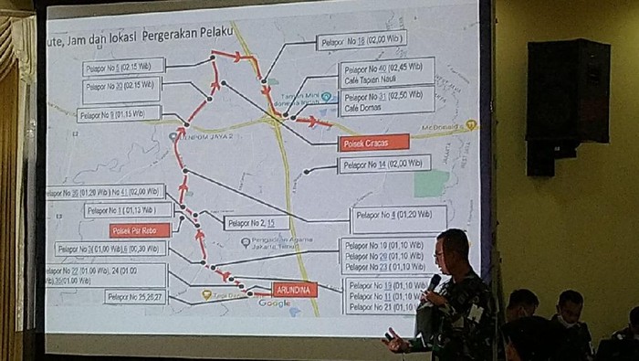 Arah perjalanan oknum TNI penyerang Polsek Ciracas dan sekitarnya. (Foto: Sachril/detikcom)