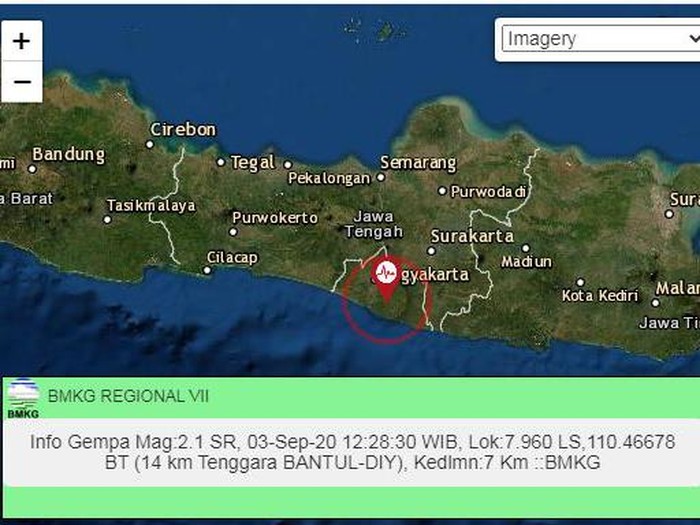 Gempa darat M 2,1 di Bantul, Kamis (3/9/2020)