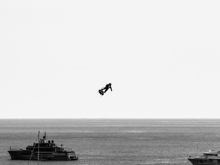 CANNES, FRANCE - MAY 15: (EDITORS NOTE: Image has been digitally retouched) A jetpack flies over the screening of Solo: A Star Wars Story during the 71st annual Cannes Film Festival at Palais des Festivals on May 15, 2018 in Cannes, France. (Photo by Vittorio Zunino Celotto/Getty Images for Kering)