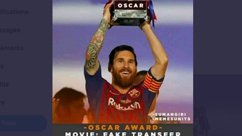 Judul film Fake Transfer dan aktornya Lionel Messi jadi pemenang Oscar. Foto: istimewa
