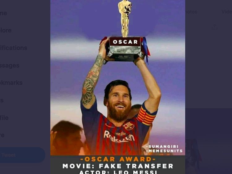 Meme Messi Terima Piala Oscar Gegara Bertahan di Barcelona