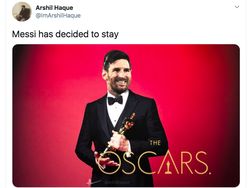 Meme Messi Terima Piala Oscar Gegara Bertahan di Barcelona