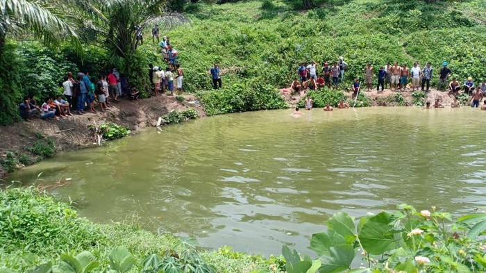 Kolam tempat kedua bocah tenggelam hingga tewas di Serdang Bedagai (Sergai), Sumatera Utara (Sumut).