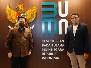 Sandiaga Mampir ke Kantor Erick Thohir, Ini yang Dibahas