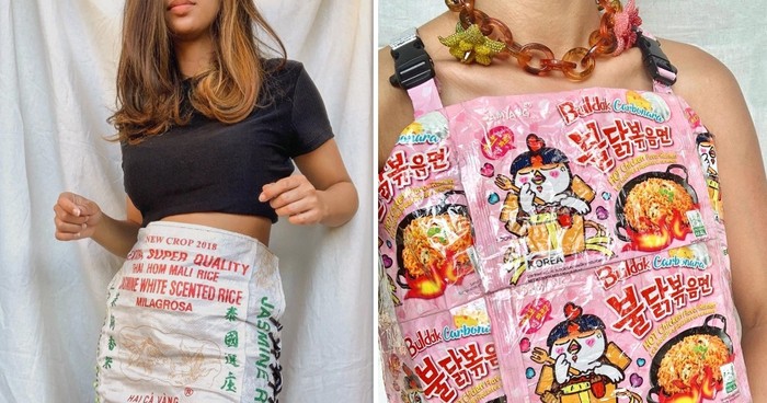 Wanita Indonesia Ini Bikin Baju Indomie hingga Rok Karung Beras