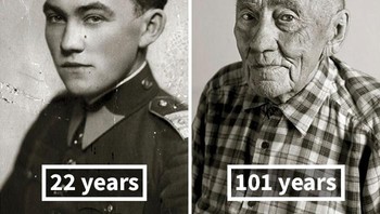 Setelah memotret, Langer pun meminta mereka untuk memberikan foto saat masih mudah yang kemuian akan digabungkan. Ini adalah Prokop Vejdělek yang gagah pakai seragam militer di usia mudanya. Foto: Boredpanda