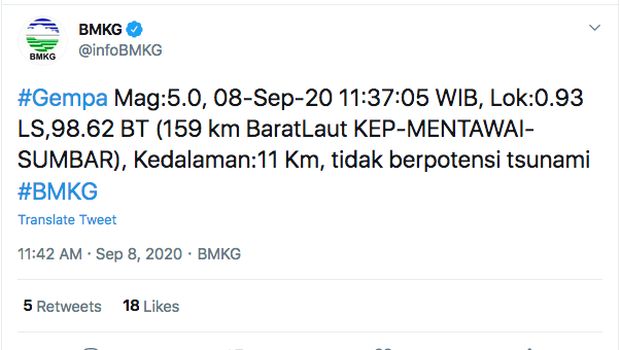 Gempa mentawai siang ini