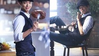 Park Bogum juga pernah membintangi iklan makanan lain. Lihat nih posenya bersama steak daging yang menggugah selera. Foto: Instagram @_parkbogum