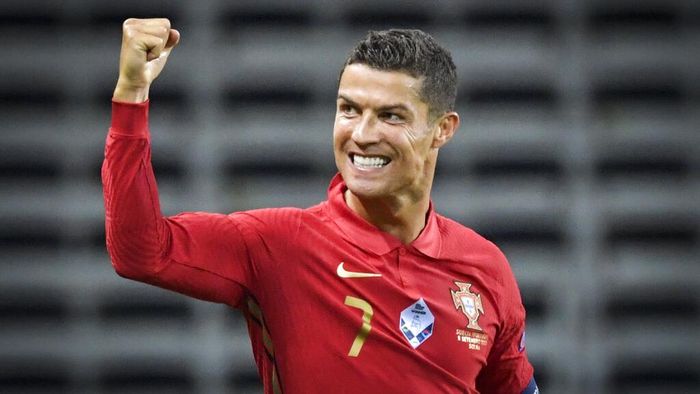 Cristiano Ronaldo Portugals Ronaldo celebrates after scoring against Sweden during their UEFA Nations League Group stage soccer match at Friends Arena in Stockholm, Sweden, Tuesday Sept. 8, 2020. (Janerik Henriksson / TT via AP)