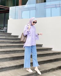 ootd hijab lilac