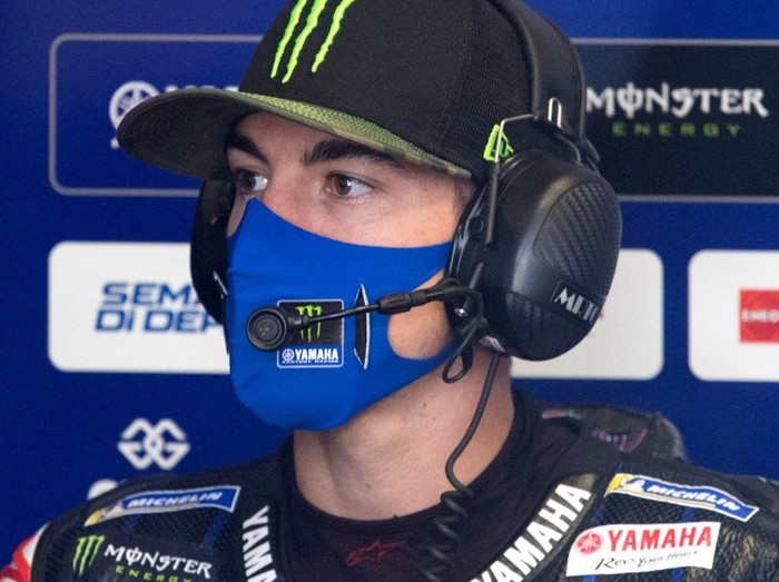 SPIELBERG, AUSTRIA - AUGUST 14: Maverick Vinales of Spain and Monster Energy Yamaha MotoGP Team looks on in box during the MotoGP Of Austria - Free Practice at Red Bull Ring on August 14, 2020 in Spielberg, Austria. (Photo by Mirco Lazzari gp/Getty Images)