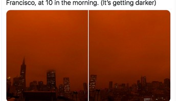 Netizen ini bilang beginilah warna oranye langit di San Francisco, California, pada pagi hari dan warnanya semakin gelap. Foto: istimewa