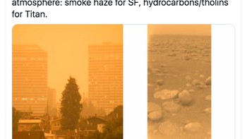 Netizen ini membandingkan warna langit San Francisco dengan permukaan bulan Saturnus, Titan. Foto: istimewa