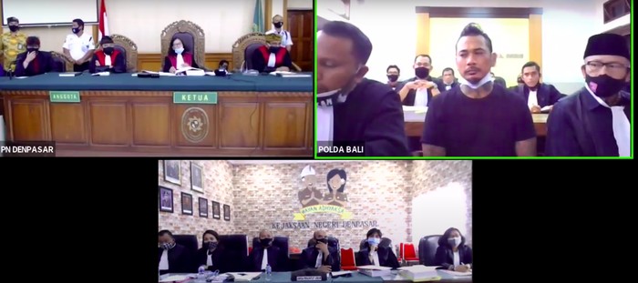 Sidang perdana Jerinx SID. (Tangkapan layar sidang perdana Jerinx yang digelar online.