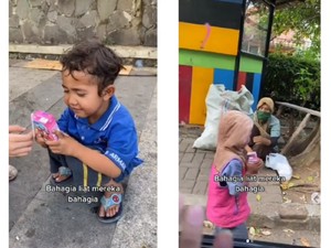 Berbagi Kebahagiaan Netizen Ini Traktir Susu Kotak Anak-anak Pemulung