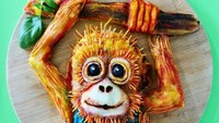Begini kerennya hasil food art Jolanda. Monyet imut ini jadi hidup dengan tambahan makanan seperti kentang sampai buah blueberry. Foto: Instagram @demealprepper