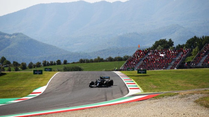 SCARPERIA, ITALY - SEPTEMBER 11: Valtteri Bottas of Finland driving the (77) Mercedes AMG Petronas F1 Team Mercedes W11 on track during practice ahead of the F1 Grand Prix of Tuscany at Mugello Circuit on September 11, 2020 in Scarperia, Italy. (Photo by Bryn Lennon/Getty Images)
